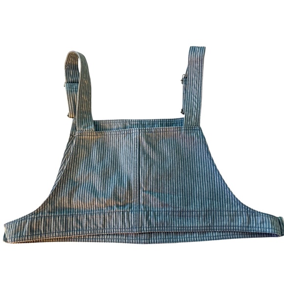 KLESIS crop top size Medium,denim blue and white stripes, silver buckles denim - Picture 5 of 5